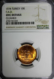 Turkey Bronze 1974 10 Kurus FAO NGC UNC DETAILS NICE RED TONING KM# 898.2