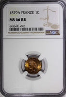 France Bronze 1879 A 1 Centime Paris Mint NGC MS66 RB TOP GRADED KM# 826.1 (042)