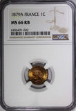 France Bronze 1879 A 1 Centime Paris Mint NGC MS66 RB TOP GRADED KM# 826.1 (042)