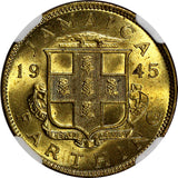 Jamaica George VI Nickel-Brass 1945 1 Farthing NGC MS64 Mintage-480,000 KM#30(1)