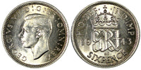 Great Britain George VI Silver 1943 6 Pence WWII Issue Unc KM# 852 (21 100)