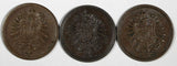 Germany - Empire Wilhelm I Copper LOT OF 3 COINS 1875 A,B,G 1 Pfennig  KM# 1 (5)