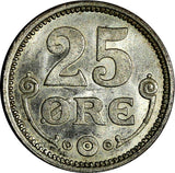 Denmark .Christian X Silver 1913 VBP GJ 25 Ore Ch.UNC KM# 815.1 (15016)