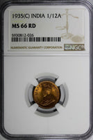 India-British George V Bronze 1935 (C) 1/12 Anna NGC MS66 RD TOP GRADED KM509(6)