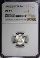 India-British George V Silver 1916 (C) 2 Annas Calcutta NGC MS64 KM# 515 (028)