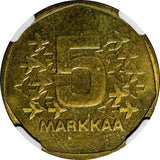 Finland Aluminium-Bronze 1972 S 5 Markkaa NGC MS65 TOP GRADED KM# 53 (058)