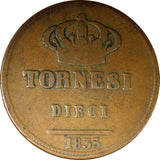 Italian States NAPLES Ferdinando II Copper 1833 10 Tornesi Ducat 38mm KM# 306(2)