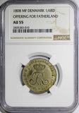 Denmark Frederik VI 1808-MF 1/6 Rigsdaler NGC AU55 Offering Fatherland KM#664(0)