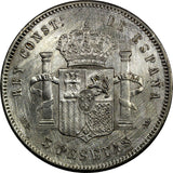 Spain Alfonso XII Silver 1885 (85) MS-M 5 Pesetas Weight: 25.0 g XF KM# 688