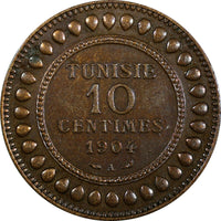 Tunisia Muhammad IV Bronze 1904 A 10 Centimes Toned KM# 229 (19 059)