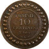 Tunisia Muhammad IV Bronze 1904 A 10 Centimes Toned KM# 229 (19 059)