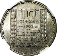 France Copper-Nickel 1948 10 Francs NGC UNC DETAILS GAD-811;KM# 909.1 (166)