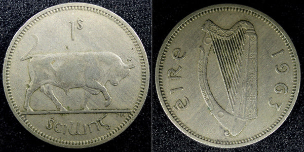 Ireland Republic Copper-Nickel 1963 1 Shilling Bull KM# 14a (23 086)