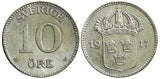 SWEDEN Gustaf V Silver 1917 W 10 Öre  WWI ISSUE KM# 780 (21 910)