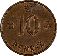 Finland Copper 1930 10 Penniä  aUNC Condition KM# 24 (17 473)