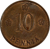 Finland Copper 1930 10 Penniä  aUNC Condition KM# 24 (17 473)