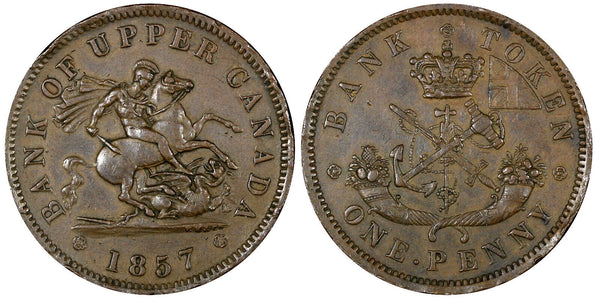 CANADA Bank of Upper Canada Copper 1857 1 Penny Last Year Type KM# Tn3 (21 092)