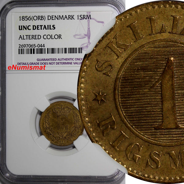 Denmark Frederik VII Bronze 1856 1 Skilling Rigsmont NGC UNC DETAILS KM# 763 (4)