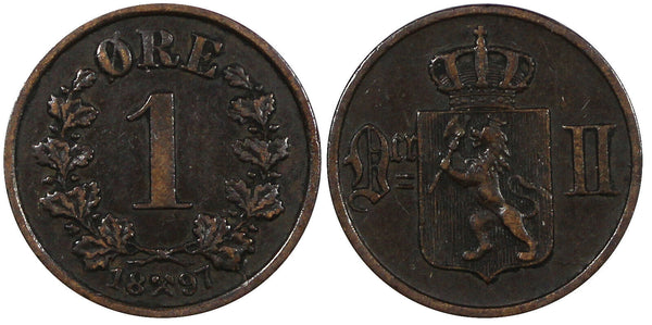 Norway Oscar II Bronze 1897 1 Øre The Norwegian Lion KM# 352  (20 841)