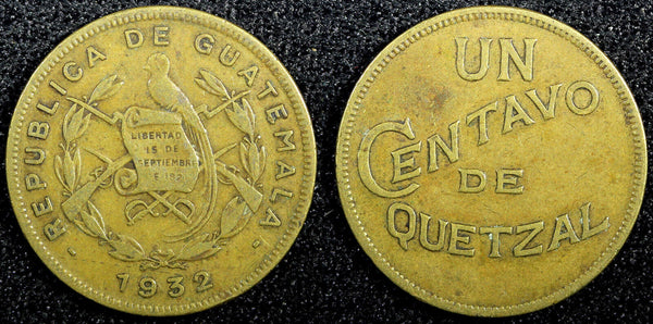 GUATEMALA Brass 1932 1 Centavo Royal British Mint 1st Year Type KM# 249 (23 406)