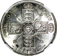 GREAT BRITAIN George V (1910-1936) Silver 1917 1 FLORIN NGC MS60 WWI KM# 817 (3)