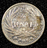 GUATEMALA Silver 1897 1/4 Real  Sun above 3 Volcanoes Toned KM# 162 (22 794)