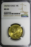CHILE 1967 SO 10 Centesimos NGC MS65 TOP GRADED BY NGC Santiago Mint KM# 191