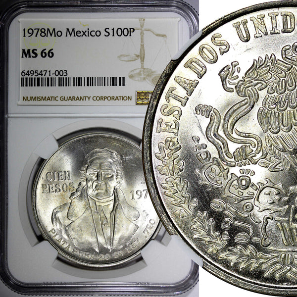 Mexico ESTADOS UNIDOS MEXICANOS Silver 1978 Mo 100 Pesos NGC MS66 KM# 483.2 (03)