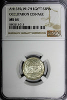 Egypt Occupation Coinage Silver AH1335/1917 H 2 Piastres NGC MS64 KM# 317.2 (13)