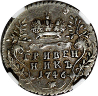 RUSSIA Elizabeth Silver 1746 Grivennik Moscow Mint NGC XF DETAILS C# 16a (012)