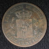 SPAIN Alfonso XII Bronze 1879 OM 10 Centimos KM# 675 (22 482)