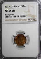 India-British George V Bronze 1935 (C) 1/12 Anna NGC MS65 RB KM# 509