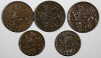 Estonia Bronze LOT OF 5 COINS 1929,1934 1 Sent,2 Senti KM# 11, KM# 10 (19 431)