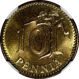 Finland Aluminium-Bronze 1965 S 10 Penniä NGC MS66 TOP GRADED KM# 46 (057)