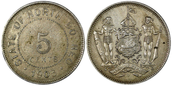 British North Borneo Copper-Nickel 1903 H 5 Cents Heaton's Mint VF KM# 5 (097)
