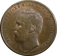 Sweden Carl XV Adolf Bronze 1863 2 Öre Nice RED-BROWN UNC KM# 706 (21 945)