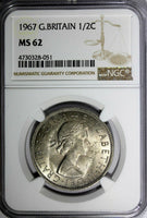 Great Britain Elizabeth II Copper-Nickel 1967 1/2 Crown NGC MS62 KM# 907