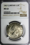 Great Britain Elizabeth II Copper-Nickel 1967 1/2 Crown NGC MS62 KM# 907