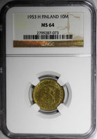 Finland Aluminum-Bronze 1953 H 10 Markkaa NGC MS64 KM# 38 (073)