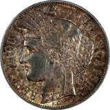 France Silver 1850 A 5 Francs Paris Mint aUNC Nice Toned 37mm KM# 761.1 (469)