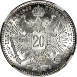 Austria Franz Joseph I Silver 1869 20 Kreuzer NGC MS64 GEM BU KM# 2212 (042)