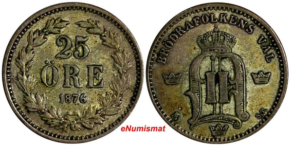 SWEDEN Oscar II Silver 1876 ST  25 Ore  KM# 738 (15 572)