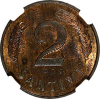 LATVIA Bronze 1939 2 Santimi NGC MS64 RB 1 YEAR TYPE Mint Luster KM# 11.2