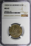 British North Borneo 1903 2-1/2 Cent NGC MS62 LIGHT TONED Heaton RARE KM# 4 (59)