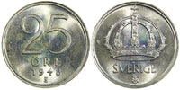 Sweden Gustaf V Silver 1948 TS 25 Öre  RAINBOW GEM BU COIN KM# 816 (22 024)
