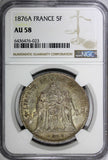 France Silver 1876 A 5 Francs NGC AU58 Hercules Paris Mint KM# 820.1 (023)