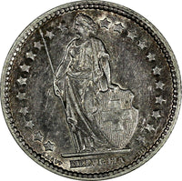 Switzerland Silver 1914 B  1 Franc aUNC Toned KM# 24  (17 149)