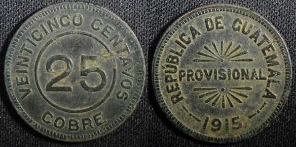 Guatemala Provisional Coinage Copper 1915 25 Centavos KM# 231 (23 329)