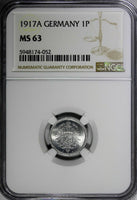Germany-Empire Aluminum 1917-A 1 Pfennig NGC MS63 WWI TOP GRADED NY NGC KM#24(2)