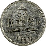 Sweden Oscar I Silver 1853 AG 1/32 Riksdaler Mintage-775,000 KM# 681